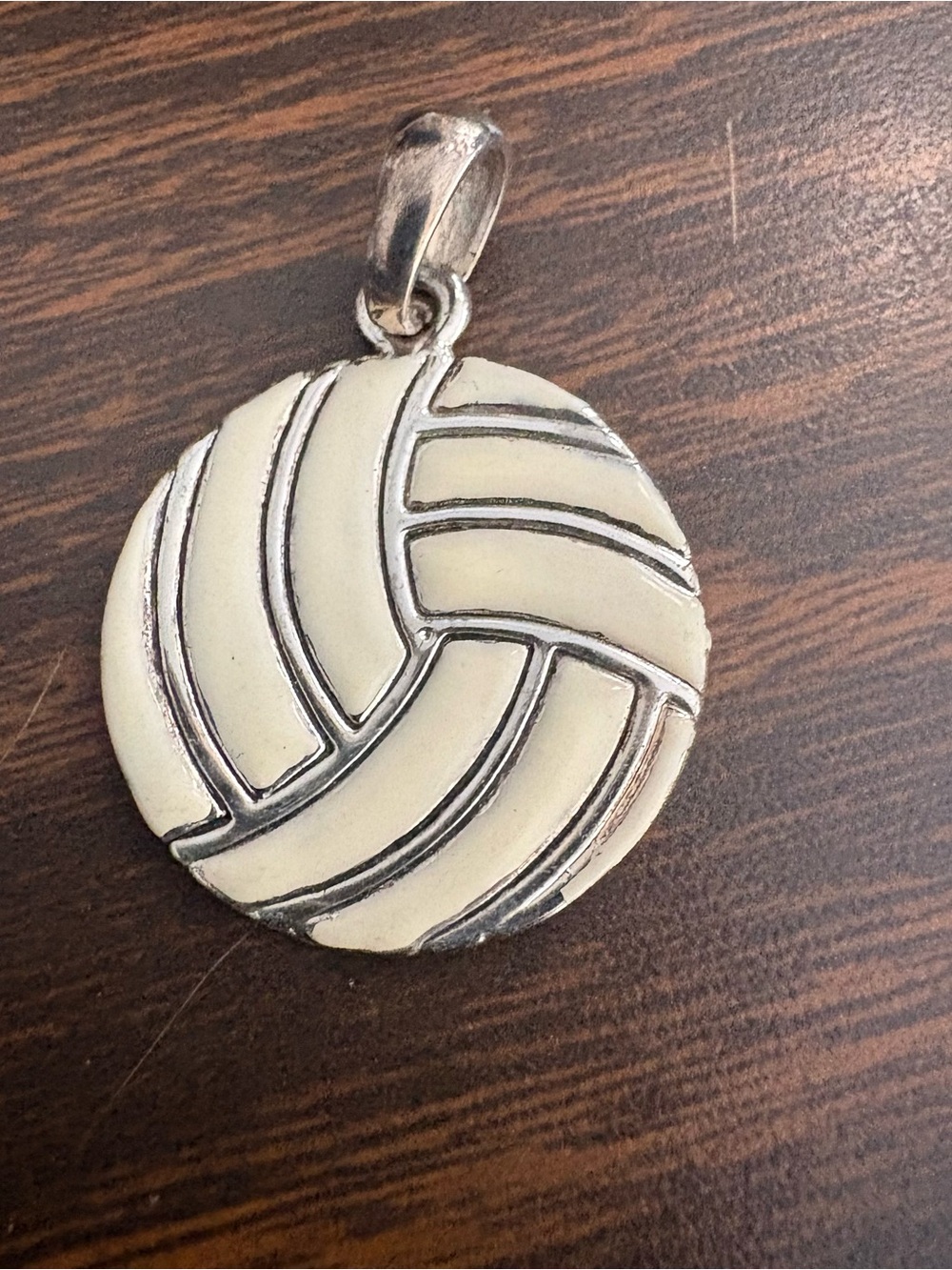 Vintage Soccer Ball Pendant | Silver Tone & Cream Enamel | Sports Necklace Charm